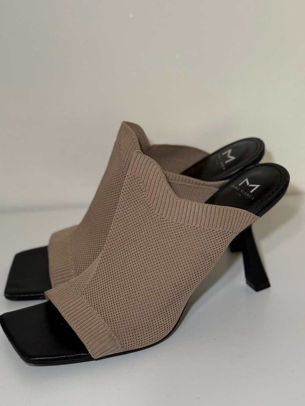 Marc Fisher Knit Open-Toe Slip-On Heels Mldikana Taupe Size 11